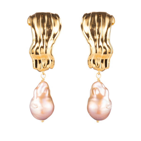 Dune Baroque Pearl Drop Hoop Earrings | Gold