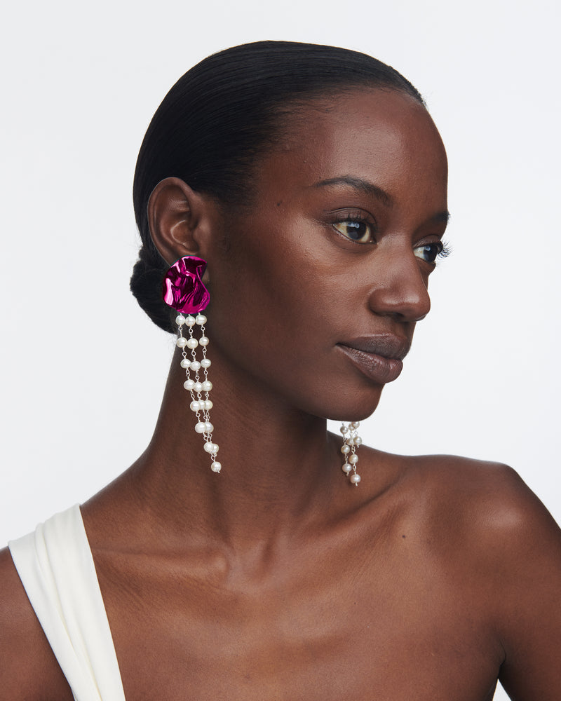 Georgia Pearl Drop Earrings | Fuchsia