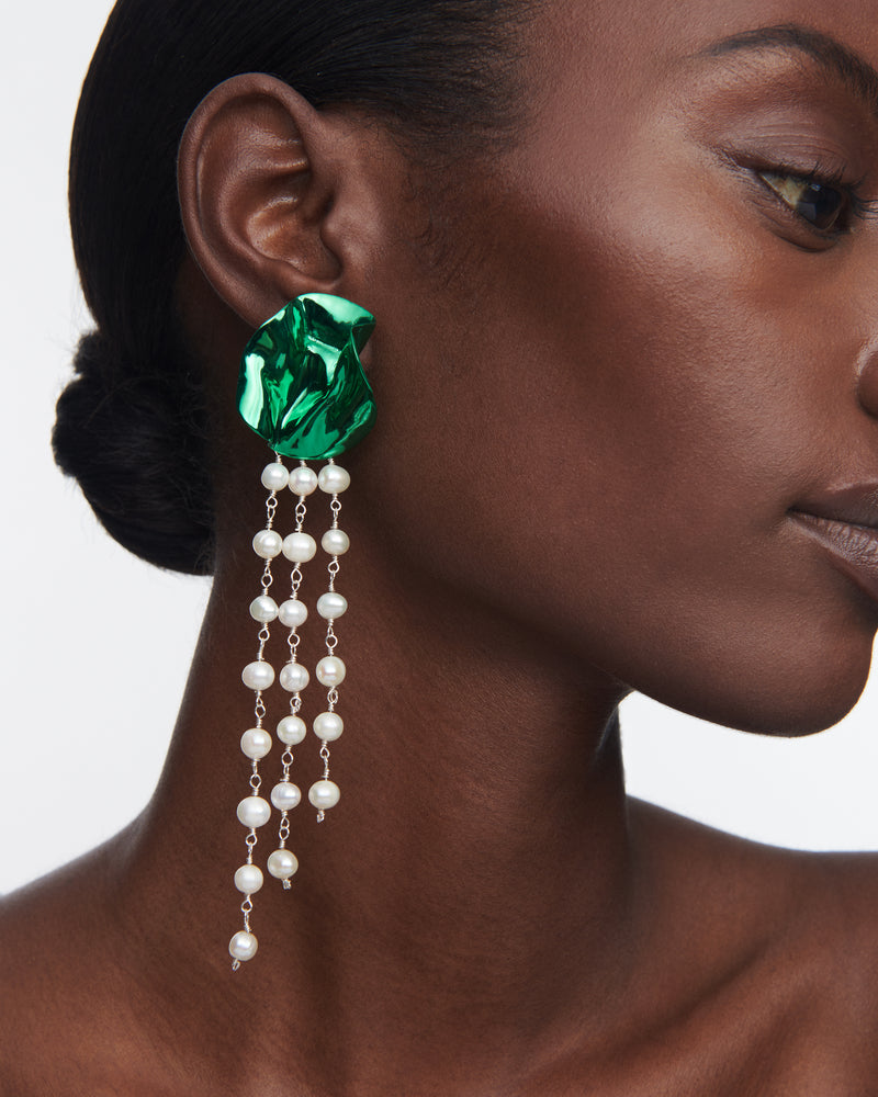 Georgia Pearl Drop Earrings | Emerald Green