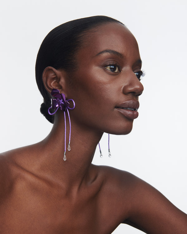 Ophelia Silk Cord Abstract Flower Earrings | Violet