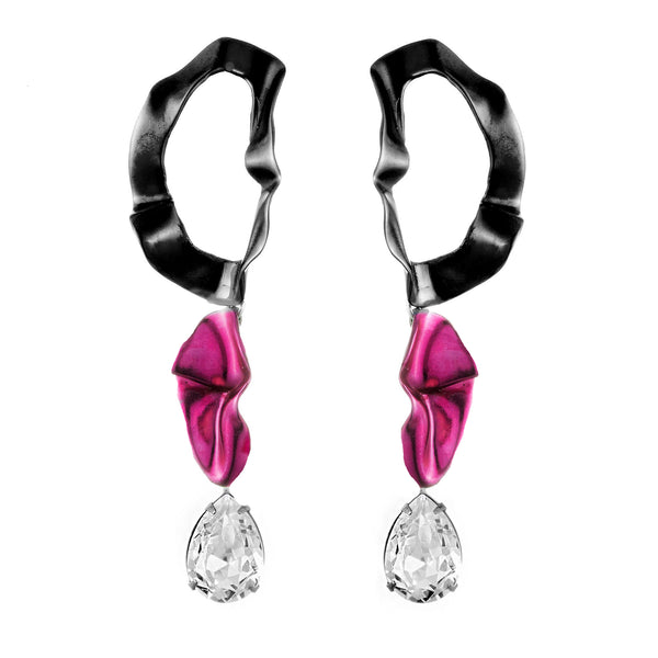 Inside Out Crystal Drop Statement Earrings | Black and Pink