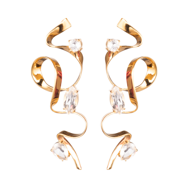 Crystal Allegro Ribbon Earrings | Gold