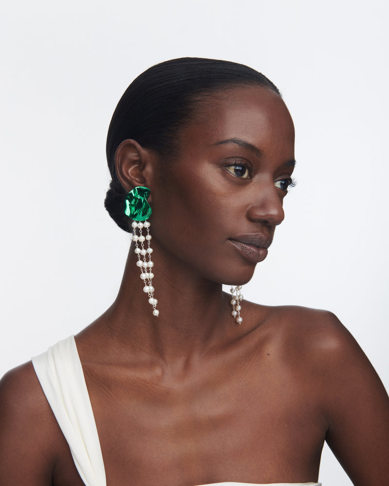 Georgia Pearl Drop Earrings | Emerald Green