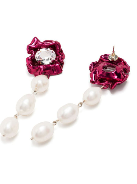 Lola 3 Pearl Drop Earrings with Crystal | Fuchsia – Sterling