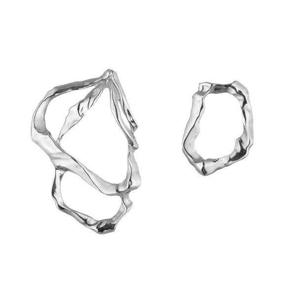 Sterling King Mismatched Molten Loop Earrings in Sterling Silver product shot
