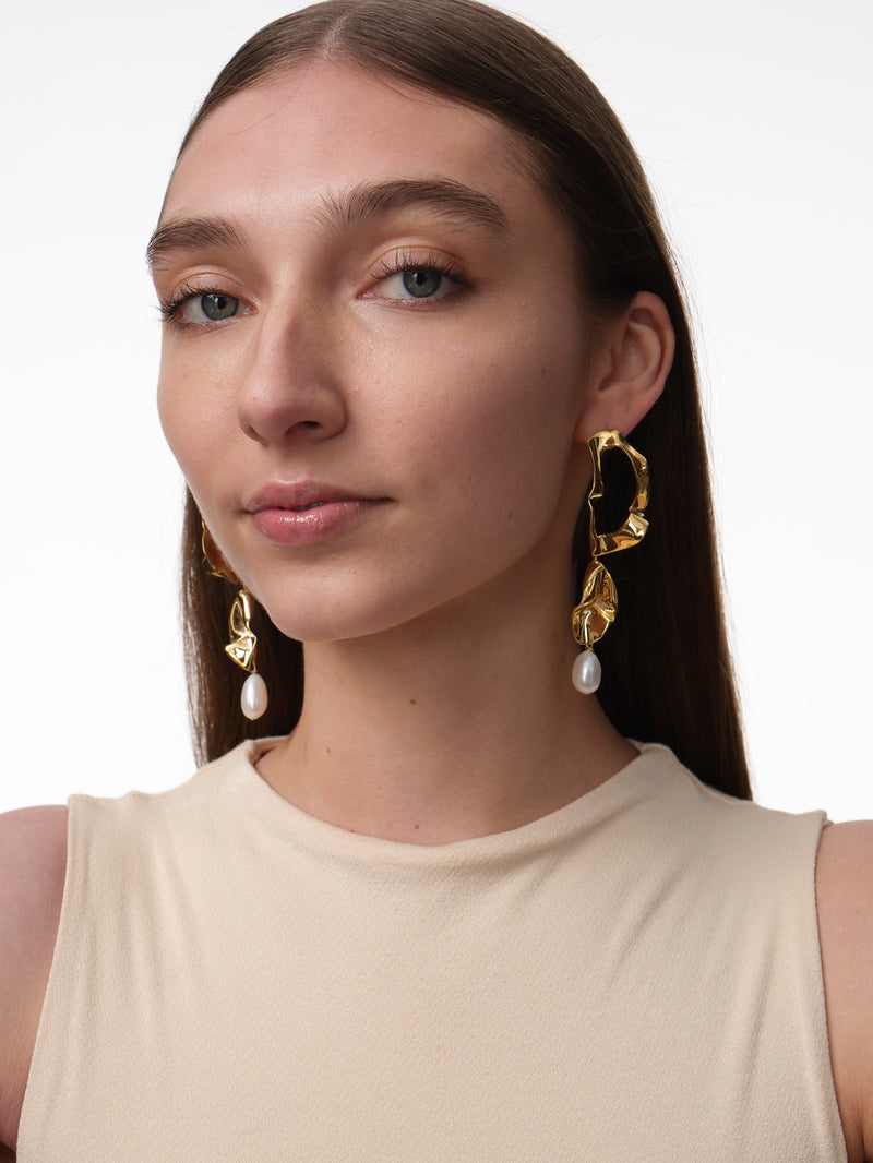Inside Out Pearl Drop Statement Earrings | Gold