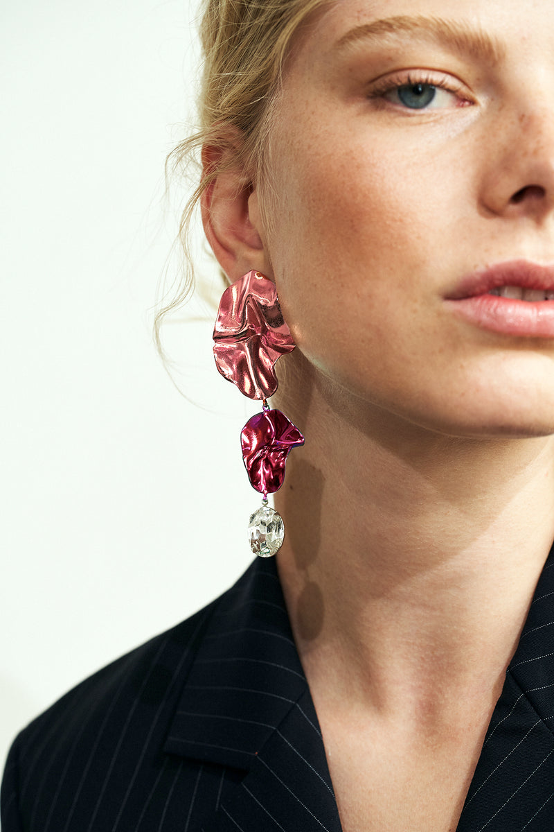 Cindy Crystal Statement Earrings | Fuchsia and Violet