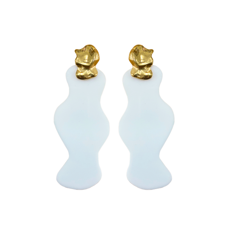 Wavy Petal Earrings | Gold and Pearlescent White