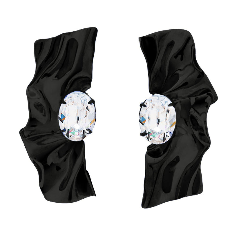 Pleat Crystal Earrings | Black