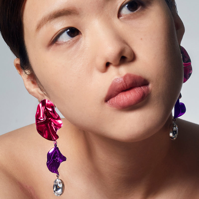 Cindy Crystal Statement Earrings | Fuchsia and Violet