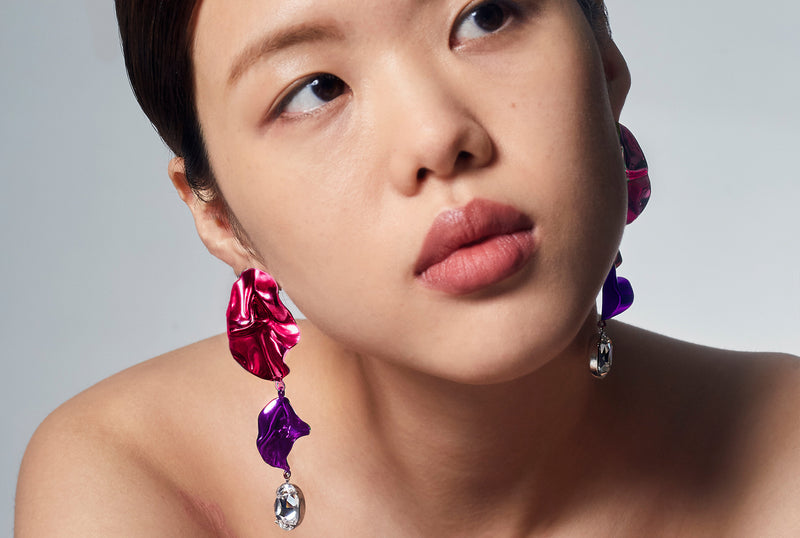 Cindy Crystal Statement Earrings | Fuchsia and Violet