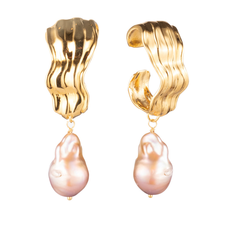 Dune Baroque Pearl Drop Hoop Earrings | Gold