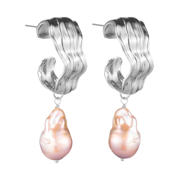 Dune Baroque Pearl Drop Hoop Earrings | Sterling Silver