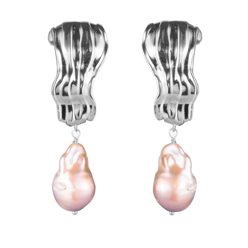 Baroque Pearl Drop Stud Earrings In Solid 925 Sterling Silver - New With Packaging