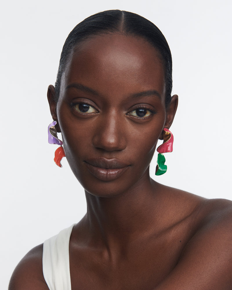 Multicolor Painted Enamel Fold Earrings | Gold and Silver