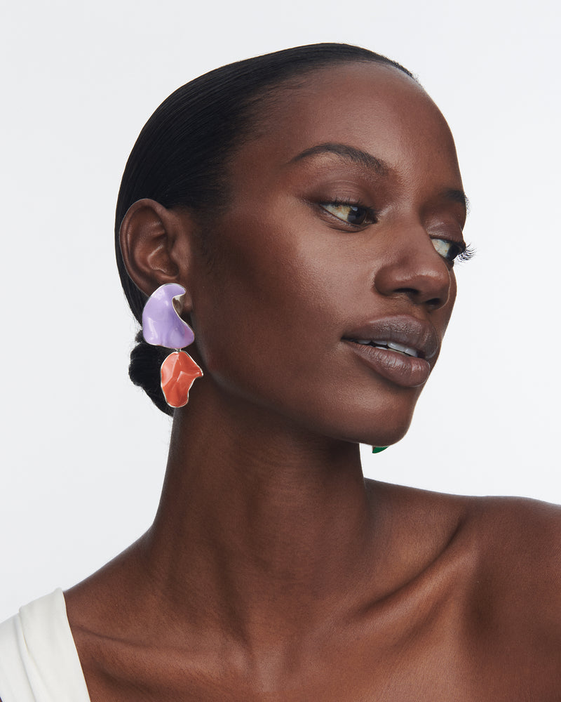 Multicolor Painted Enamel Fold Earrings | Gold and Silver