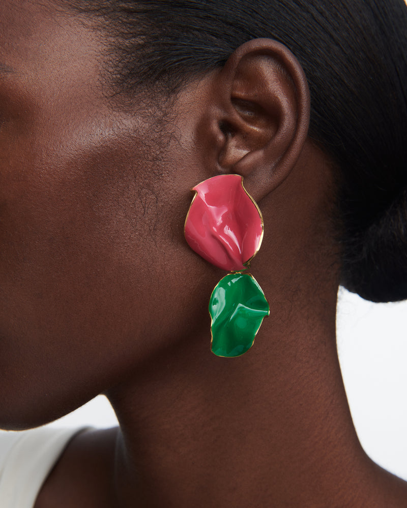 Multicolor Painted Enamel Fold Earrings | Gold and Silver