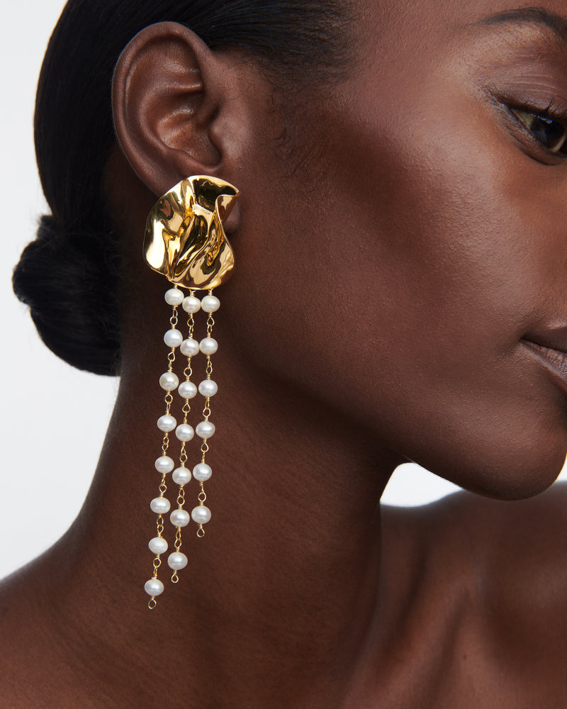 Georgia Pearl Drop Earrings | Gold