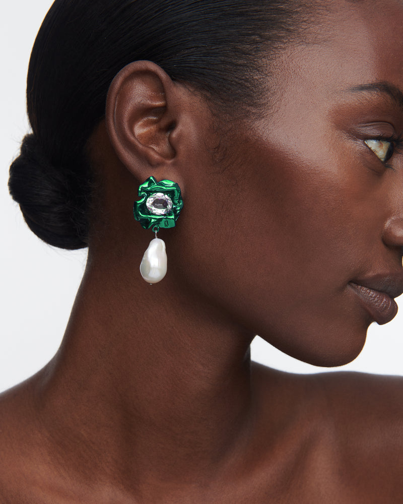 Lola Crystal Baroque Pearl Drop Earrings | Emerald