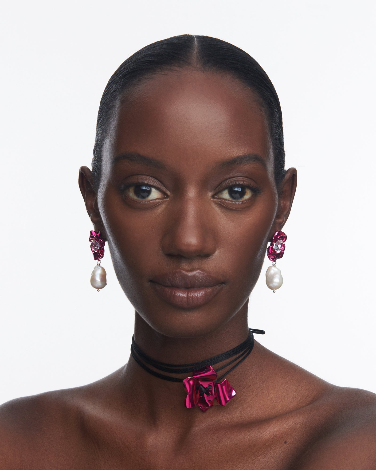 Lola Crystal Baroque Pearl Drop Earrings | Fuchsia Lola Crystal Baroque Pearl Drop Earrings | Fuchsia