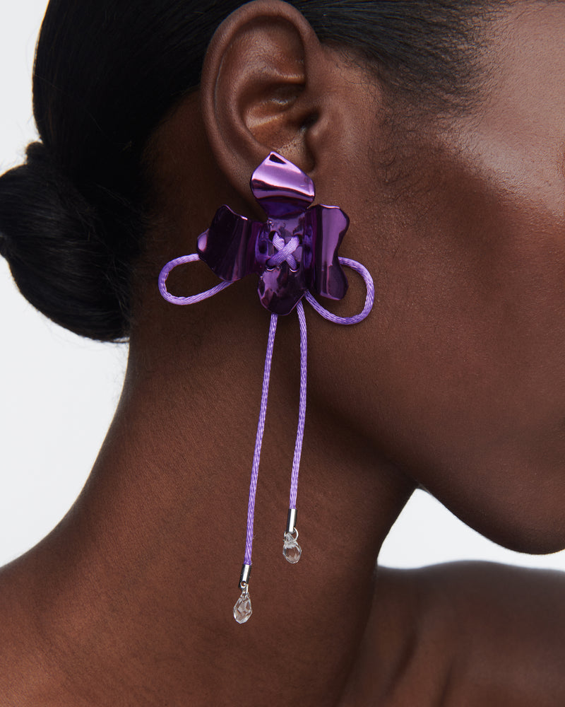 Ophelia Silk Cord Abstract Flower Earrings | Violet