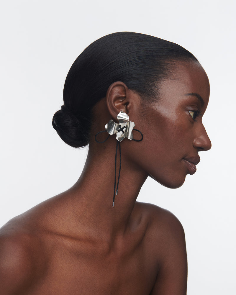 Ophelia Silk Cord Abstract Flower Earrings | Silver