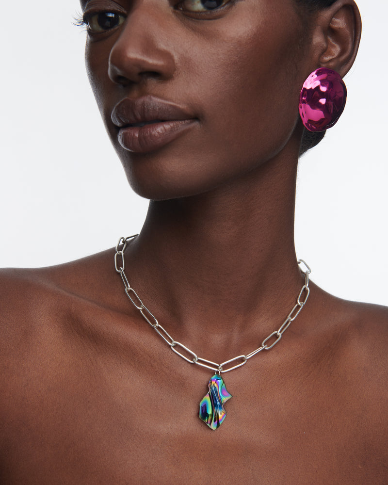 Gelsey Iridescent Pendant Chain Necklace | Sterling Silver and Oil Slick