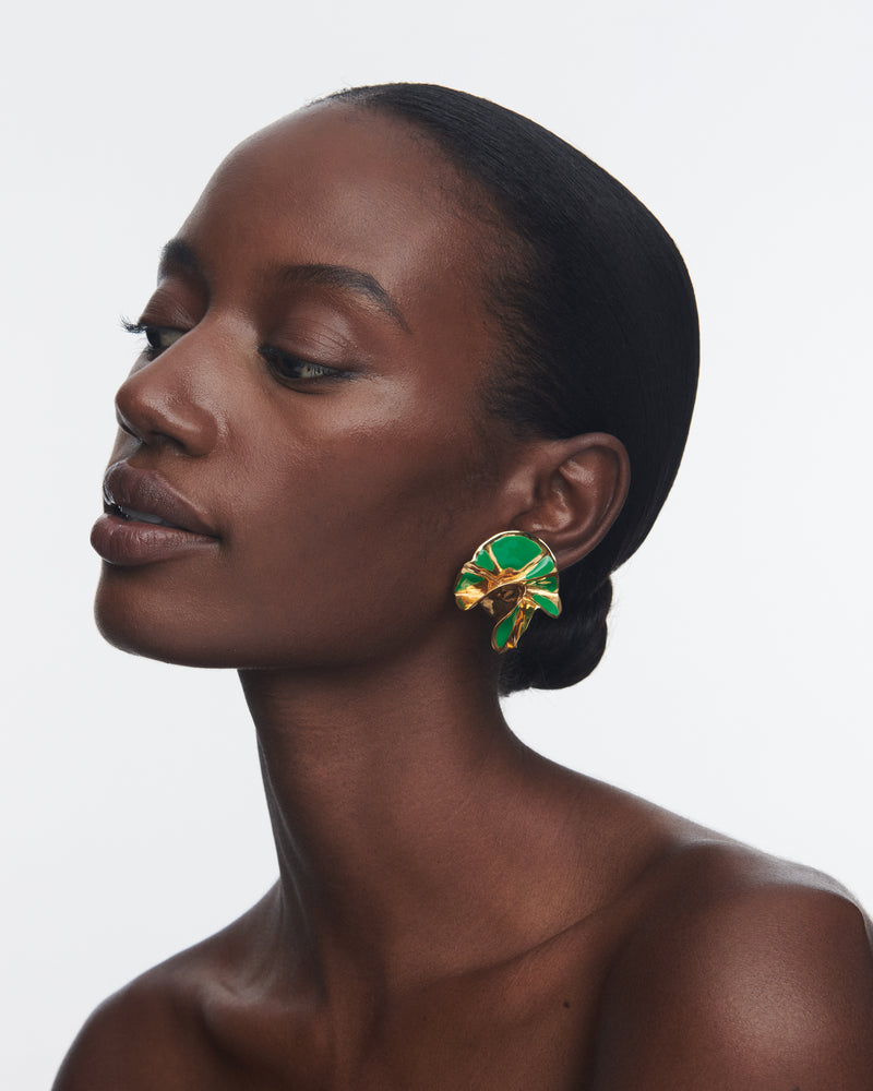Painted Delphinium Earrings | Green and Gold