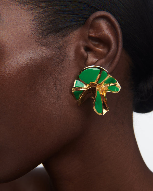Painted Delphinium Earrings | Green and Gold