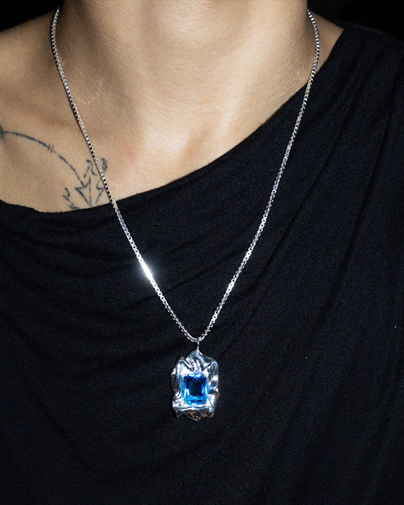 Edith Crystal Pendant Necklace | Sterling Silver and Sapphire Blue