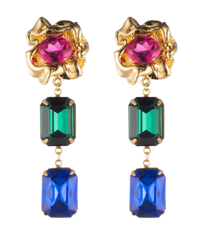 Ada Multicolor Crystal Statement Earrings in Gold