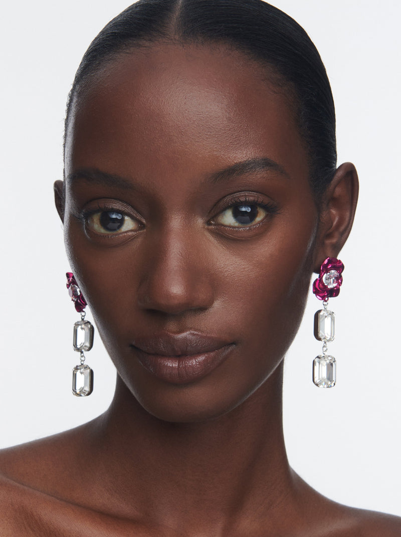 Ada Crystal Statement Earrings in Fuchsia and Silver