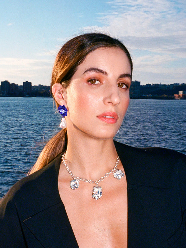 Lola Crystal Baroque Pearl Drop Earrings | Black