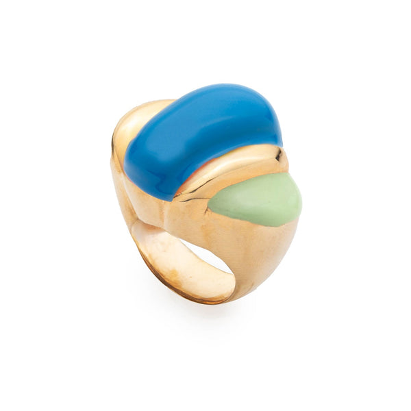 Bellmer Enamel Statement Ring | Gold, Blue and Green