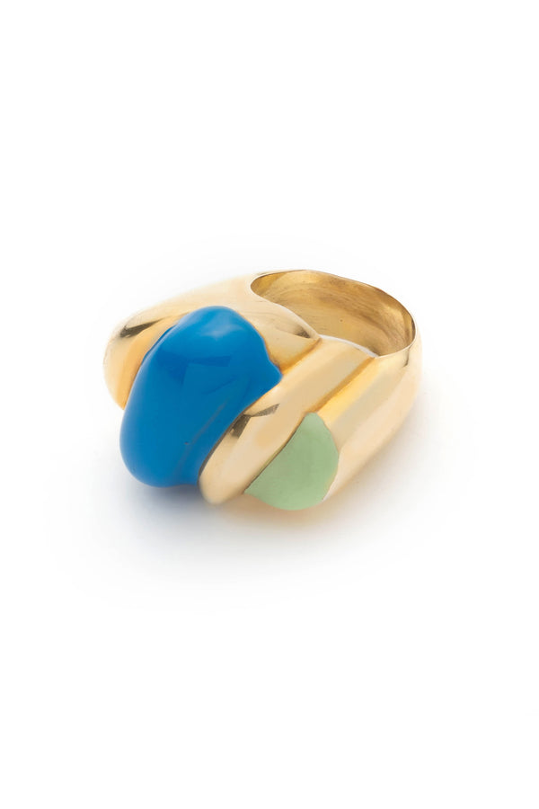 Bellmer Enamel Statement Ring | Gold, Blue and Green