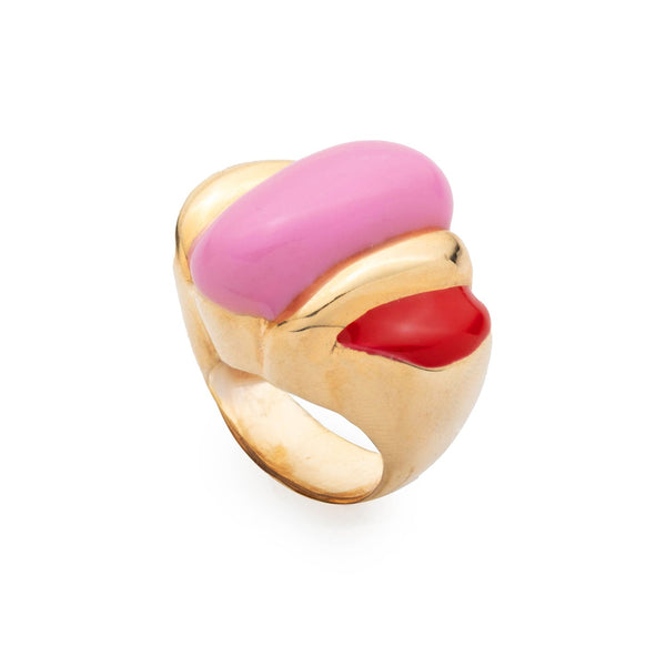Bellmer Enamel Statement Ring | Gold, Pink and Red