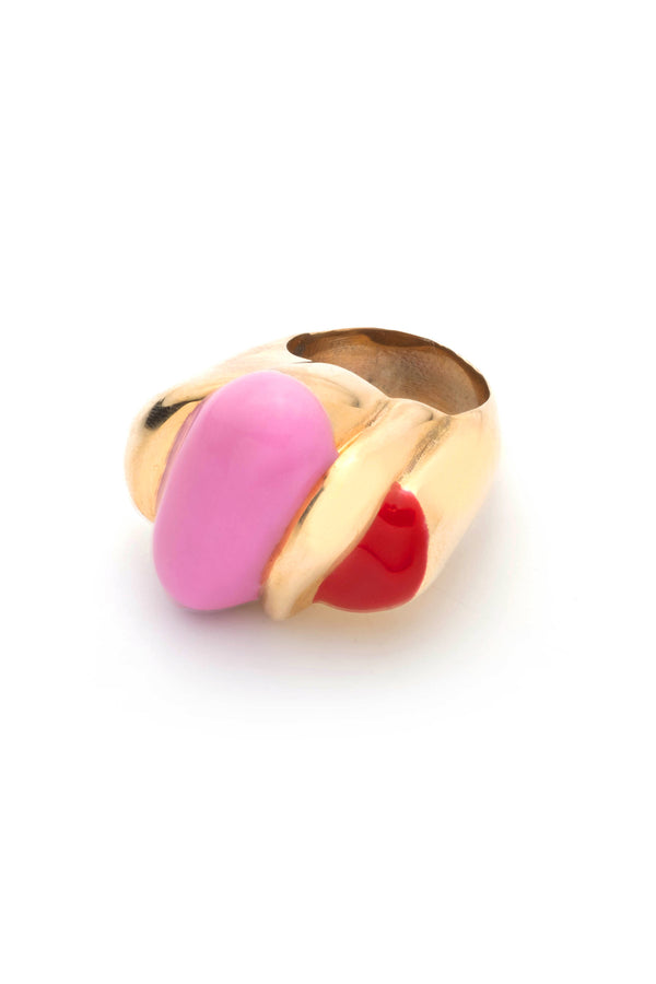 Bellmer Enamel Statement Ring | Gold, Pink and Red