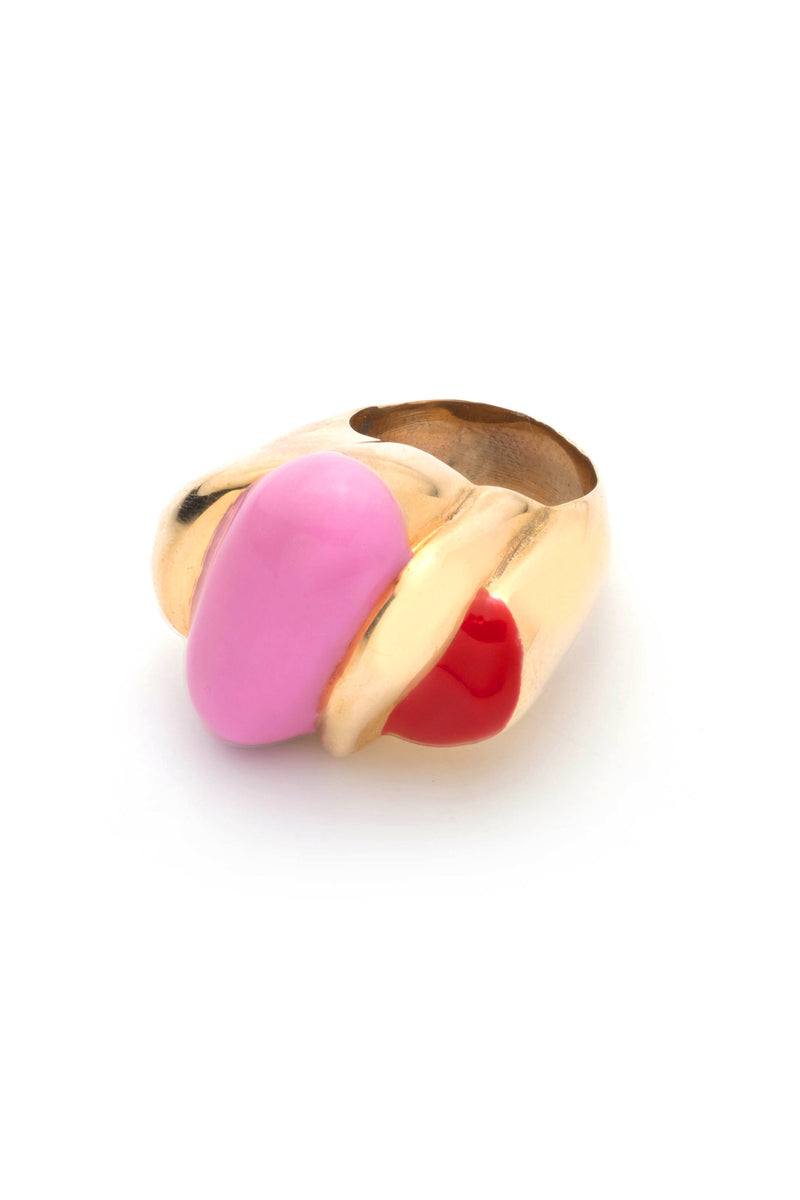 Bellmer Enamel Statement Ring | Gold, Pink and Red