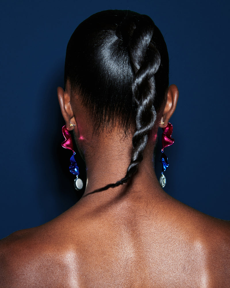 Cindy Crystal Statement Earrings | Fuchsia and Cobalt Blue