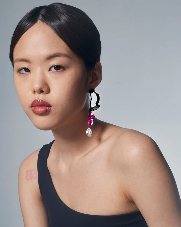 Inside Out Crystal Drop Statement Earrings | Black and Pink