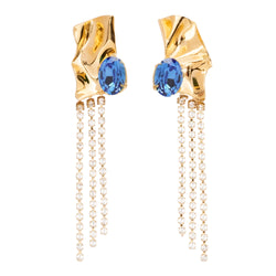 Sapphire Kiki Crystal Drop Earrings | Gold