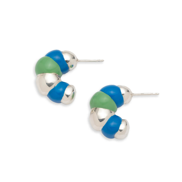 Bellmer Enamel Hoop Earrings | Silver Blue and Green
