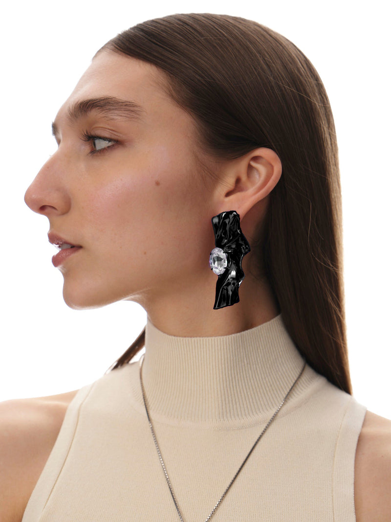 Pleat Crystal Earrings | Black