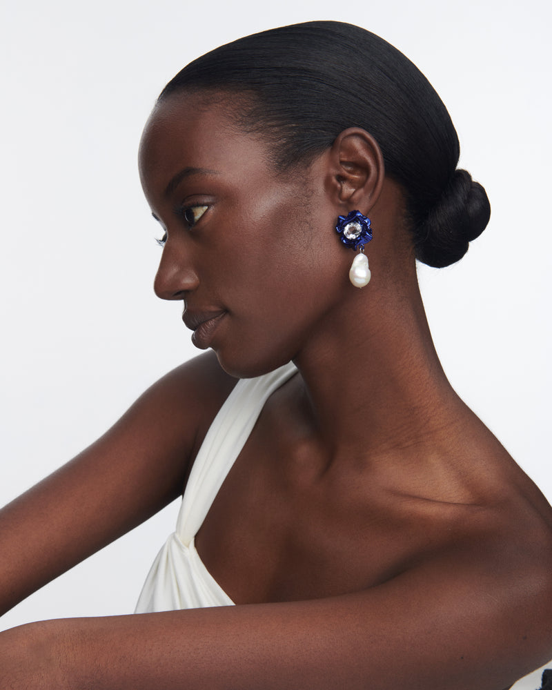 Lola Crystal Baroque Pearl Drop Earrings | Cobalt Blue