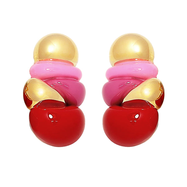 Bellmer Ball Earrings in Gold, Pink and Red