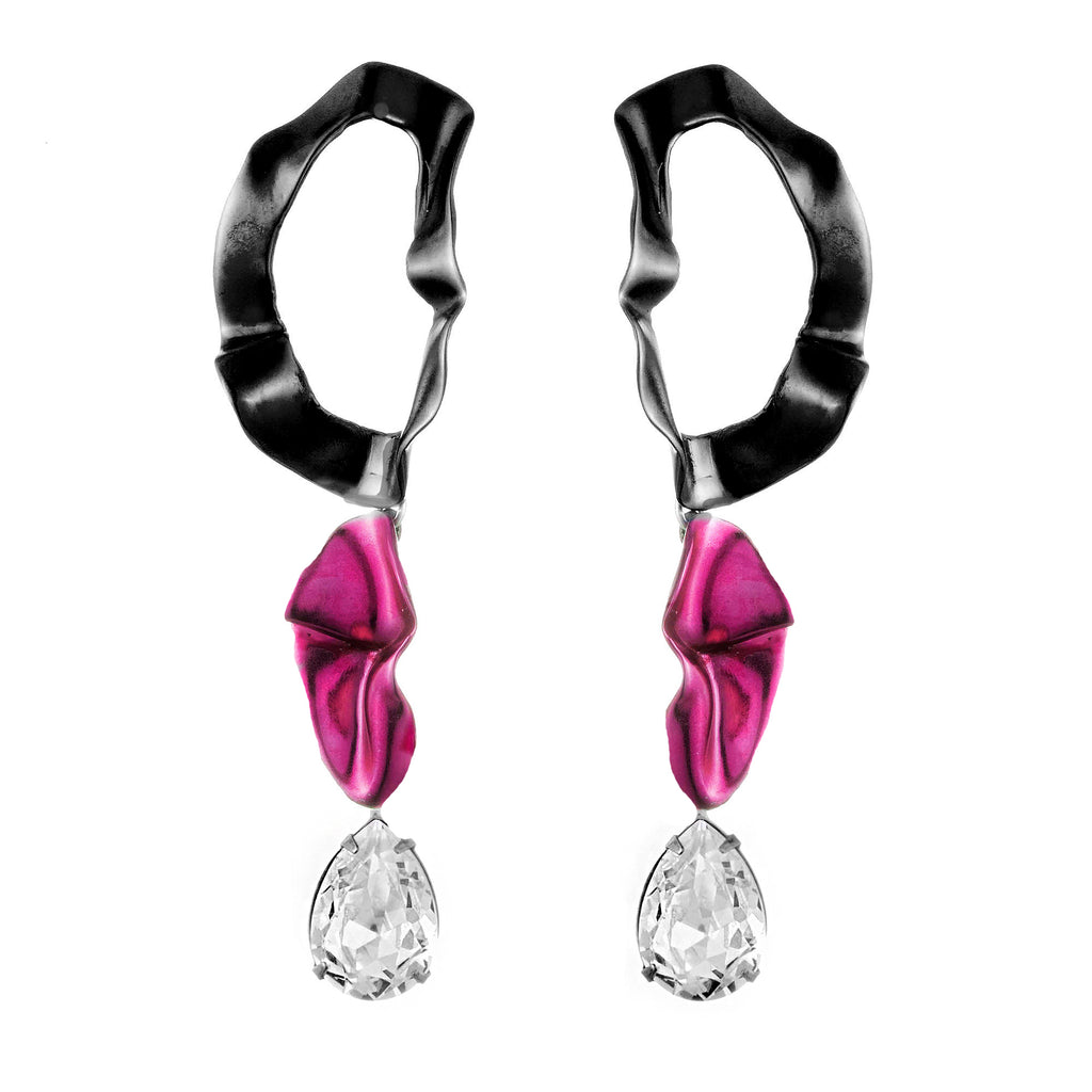 Inside Out Crystal Drop Statement Earrings Black and Pink Sterling King
