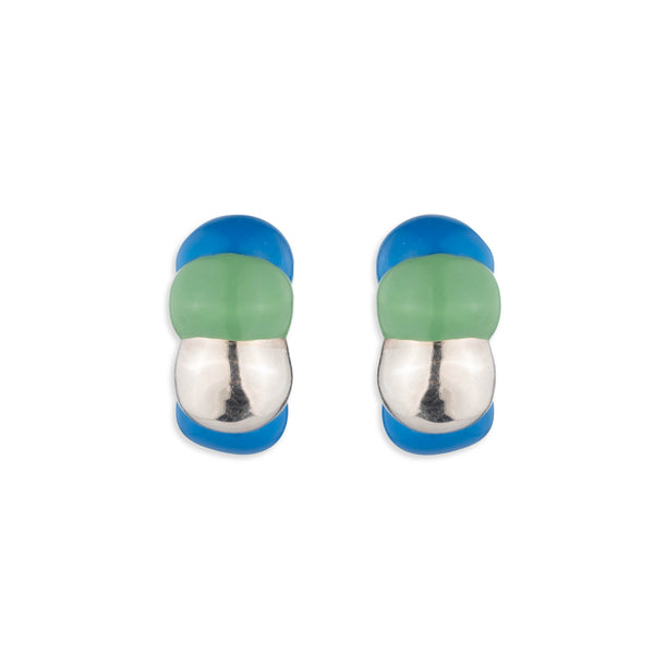 Bellmer Enamel Hoop Earrings | Silver Blue and Green