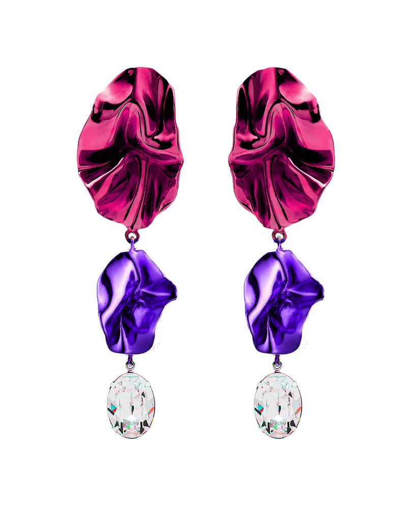 Cindy Crystal Statement Earrings | Fuchsia and Violet