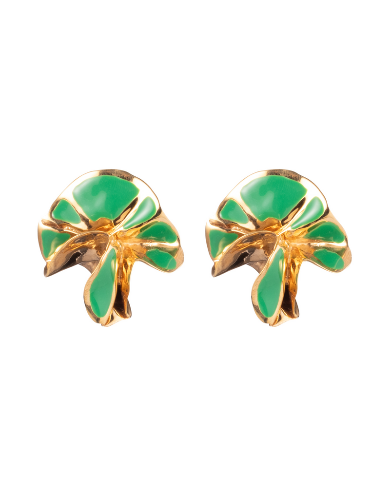 Painted Enamel Delphinium Earrings | Green and Gold