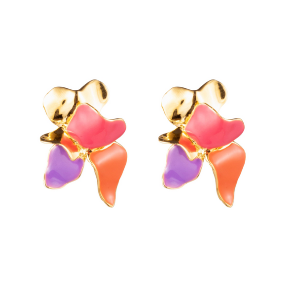 Painted Lotus Stud Earrings | Gold, Multicolor